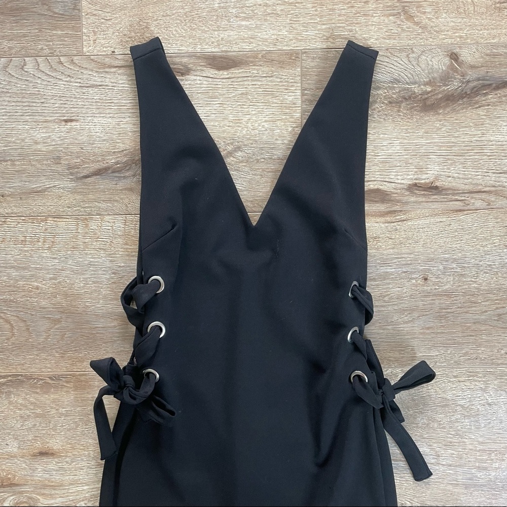 Lace Up Sides Black Mini Dress - Picture 3 of 4